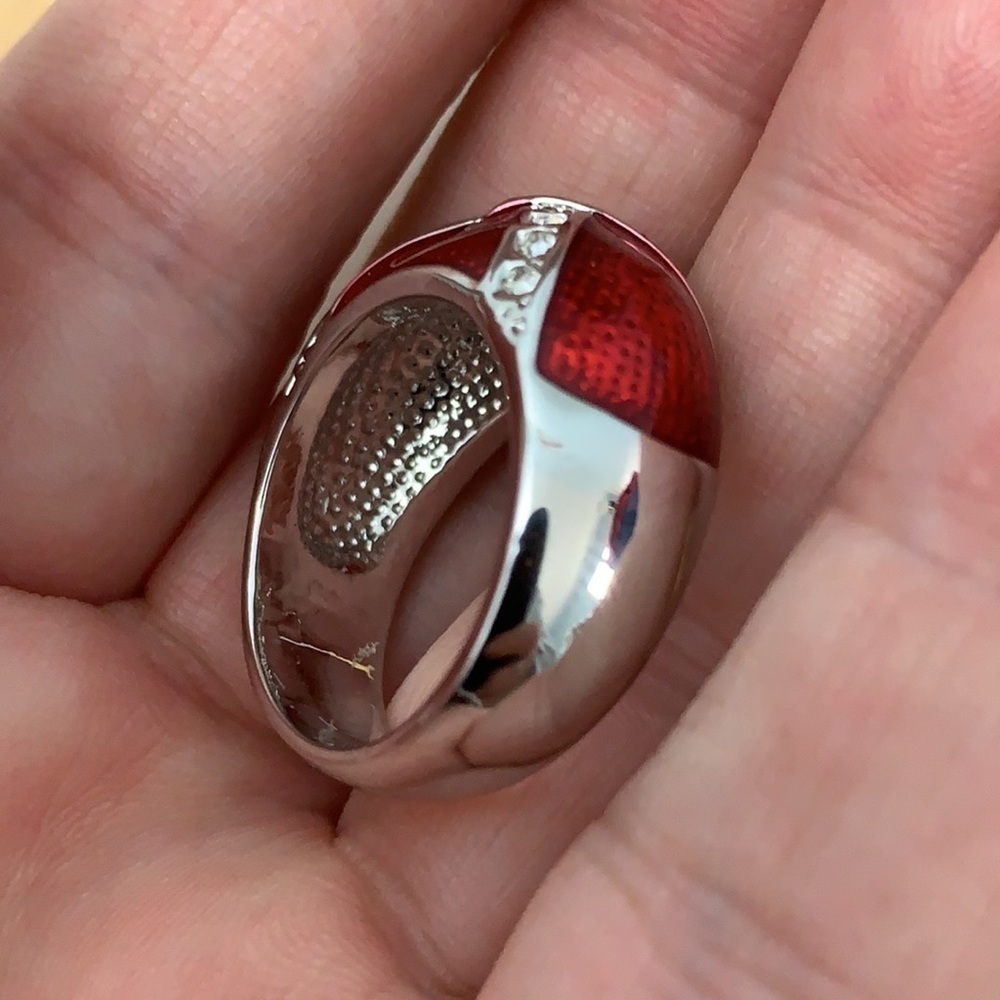 Tara Vanessa | Silver Tone Painted Red Enamel CZ Fashion Dome Ring NIB - Picture 8 of 10